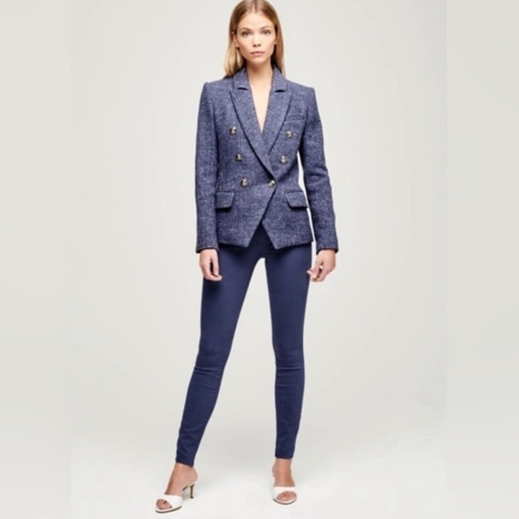 L’Agence Kenzie double breasted blazer jacket in blue melange - Picture 3 of 9